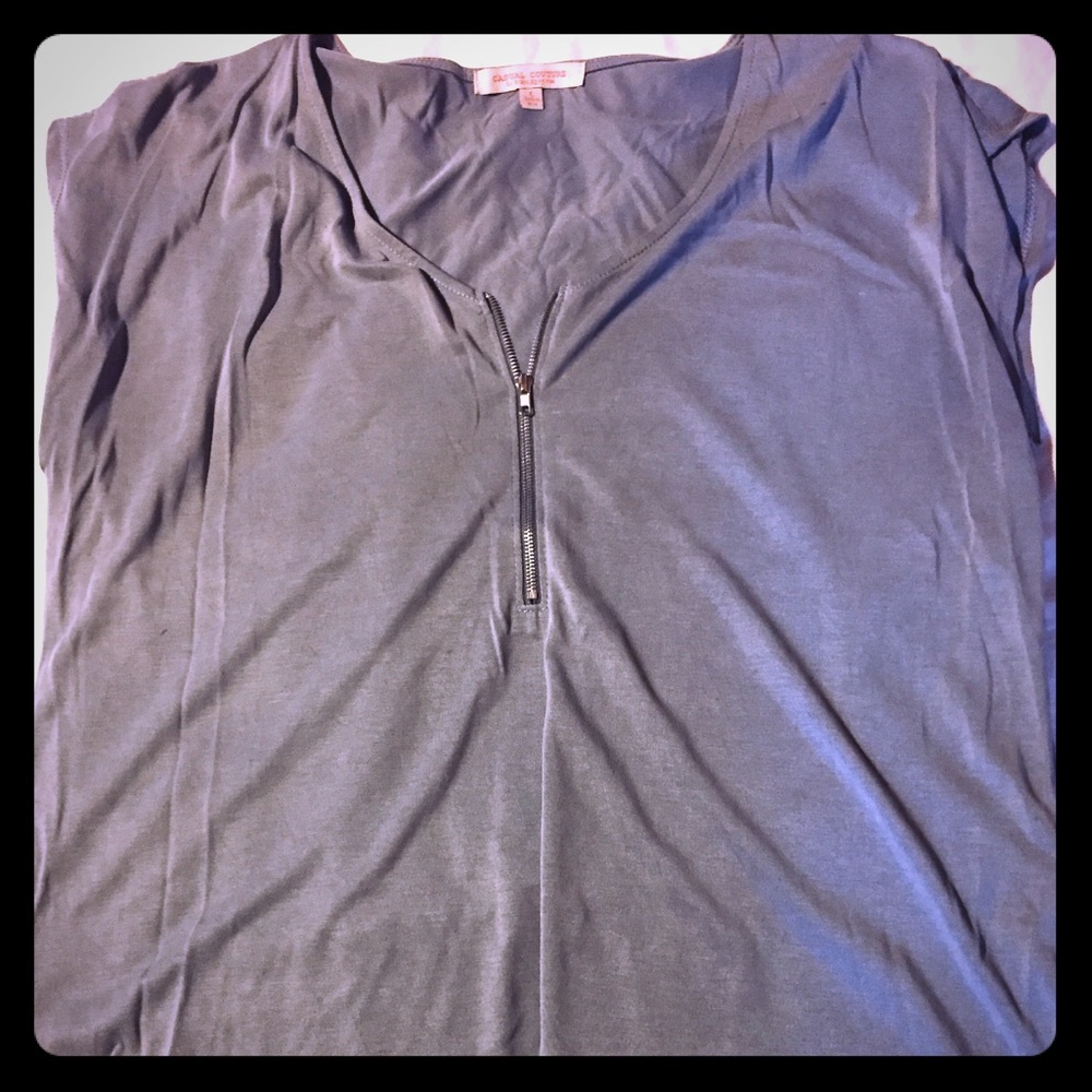 Gray Blouse with Silver Zipper Front